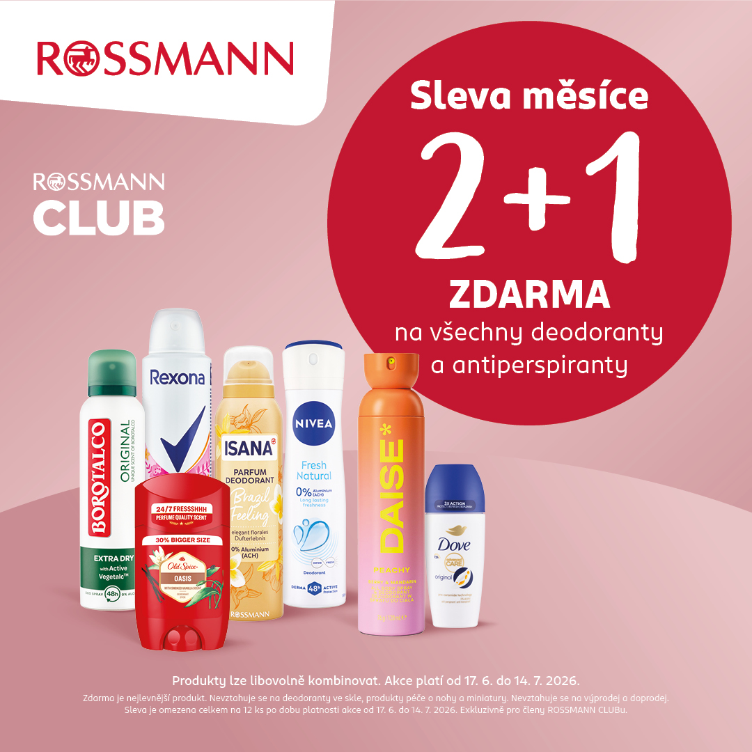 2+1 zdarma na všechny deodoranty a antiperspiranty